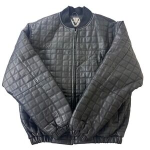 Mazzoni Jacket Mens M Black Quilted Genuine Leather Full Zip Bomber Outdoor